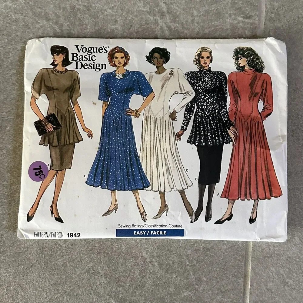 UNCUT VOGUE PATTERN 1942 ~ MISSES DRESS SKIRT TUNIC TOP SIZE 8 - 10 - 12